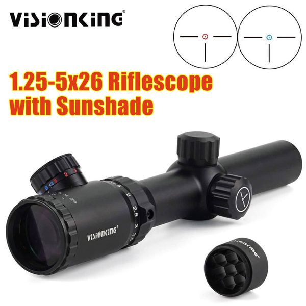 Visionking 1,25-5x26 mira telescópica de punto rojo mira óptica mira de Rifle de francotirador de largo alcance caza amplio campo de visión mira óptica con parasol