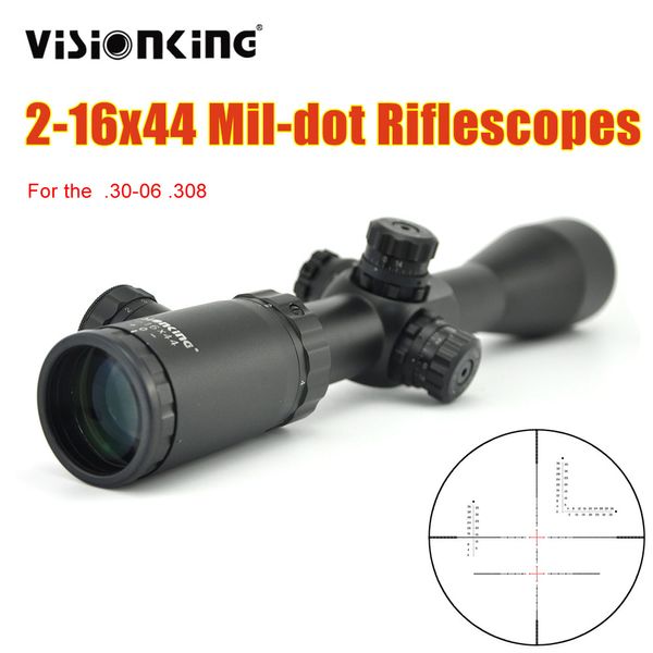 Visionking 2-16x44 Red Dot Rifle Scope Óptica Caza Táctica Telescópica Mira para rifle de aire Spyglass para cazar con anillos Caza Carabina Alcance