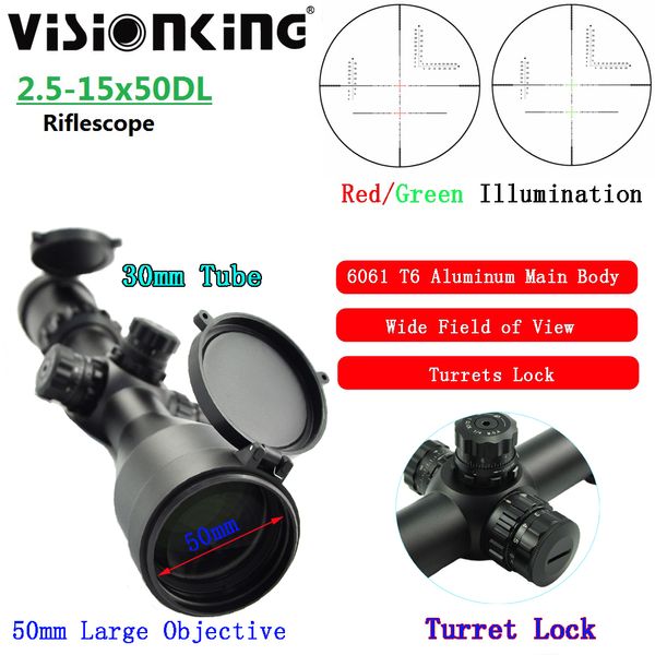 Visionning 2,5-15x50 SFP HUNTING Riflescope Long Relief Sniper professionnel Aim large champ de vue Optical Scopes éclairée rouge