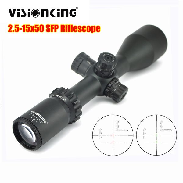 Visionking 2.5-15x50 SFP Chasse Riflescope Long Eye Relief Professional Sniper Aim Optical Sight Rouge illuminé Portée Spyglass télescopique Collimator sight