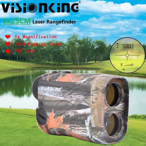 Visionking 6x25 Golf Laser Rangefinder 600m FMC Bak4 LCD Pantalla Telescopio multifuncional con medidor de distancia de bloqueo de bandera para la caza Monocular 6x25cm