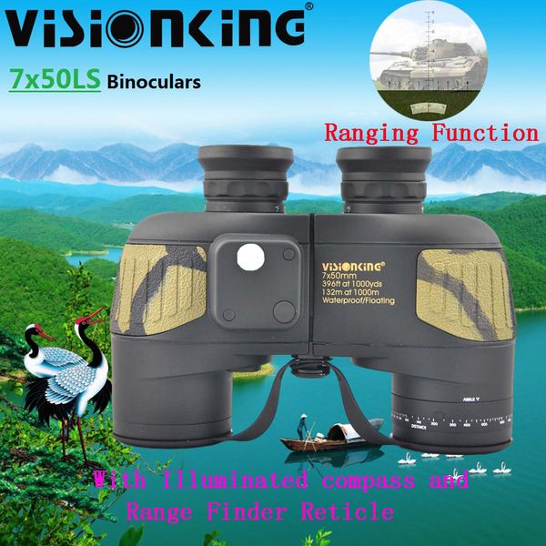 Visionking 7x50 HD potente distancia de larga distancia iluminada binoculares FMC bak4 telescopio para navegar por la vista de la caza militar alcance del campamento