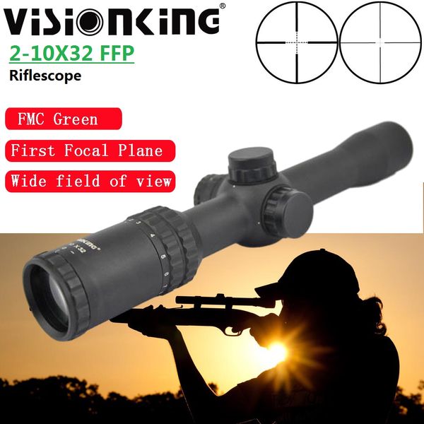 Visionking grand angle 2-10x32 FFP Riflescope Éclairage cible cible Tactique Mil-Dot Rifle Scope Night Sniper First Focal Plan Optical Sight pour .223 .308