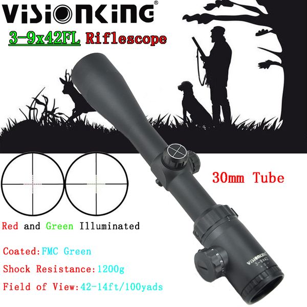Visionking grand angle 3-9x42 Hunting Riflescope FMC BAK4 Red Mil-Dot Sniper illuminé Airsoft Telescopic Tactical Optical Sight .223 .308 .30-06