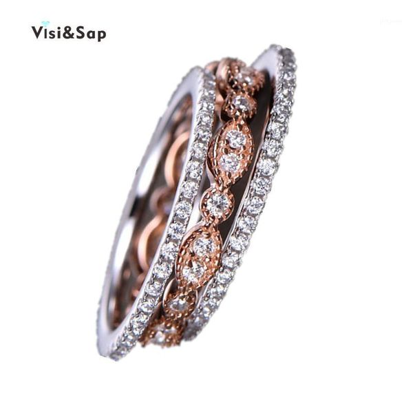 Anneaux de bande Visisap 3 en 1 ensemble d'anneaux de mariée pour accessoires de mariage couleur or blanc Rose femmes mode bijoux goutte B5221