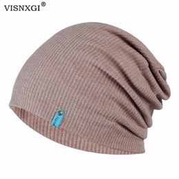 VISNXGI unisexe tricoté chapeau hommes femmes lettre couleur bonnets décontracté mode tricot hiver chapeau solide hip-hop Skullies Bonnet Cap1212T
