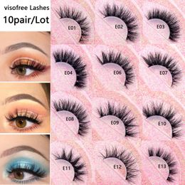 VISOFREE 3D Mink Lashes 10Pairslot Mink valse wimpers piekerige luxe wimpers herbruikbare fluttery nep wimpers 16 mm make -up wimpers 240423
