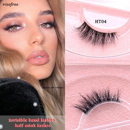 Visofree Half Lathes Talno transparente Banda invisible Mink Natual Wispy Eyelashes Reutilizable Pestañas postizables HT04 240420