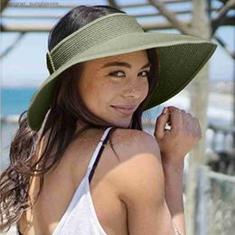 Viseras 2021 verano plegable sombrero de copa vacío Str sombrero para el sol sombrero de playa protección UV sombrilla sombrero para el sol Panamá mujeres Str HatL231219