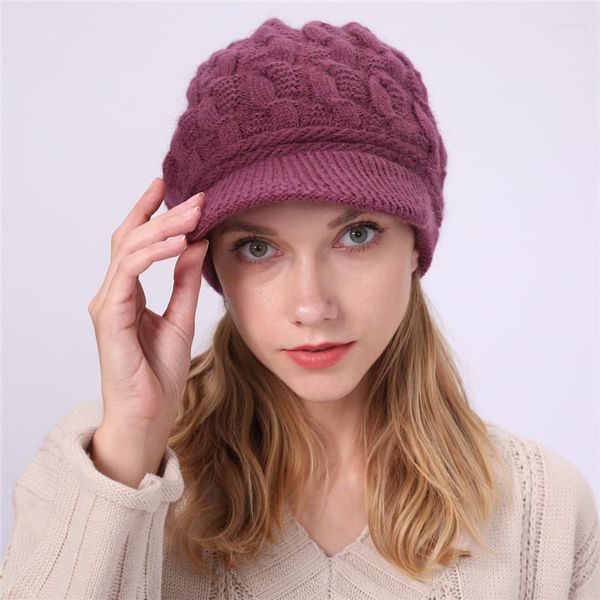Visières 2023 couleur bonbon femmes polaire chapeaux dames solide tricoté béret chapeau hiver chaud Gorras Harajuku décontracté épaissir casquettes à pointe