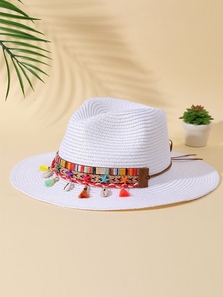 Viseras 2023 colorido borla sombrero de playa para mujer Bohe sombreros de sol de vaquero verano paja protección UV vacaciones al aire libre al por mayor 230804