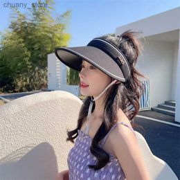 Visors 2023 New Air Top Broad à largeur chapeau Enfants Summer Sun Sun Chat Couverture Ultraviolet Straviolet Cycling Anti-Blowing Y240417