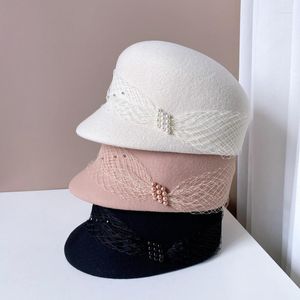Visières 202308-2508937 Chic goutte hiver maille perle ruban japon laine feutre dame casquette équestre femmes loisirs chapeau