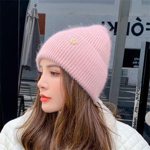 Visières Mode Fabbit Fourrure Bonnet Chapeau Doux Chaud Moelleux Hiver Pour Les Femmes Angora Tricoté Skullies Bonnets Femme Bonnet Filles CapVisors VisorsV