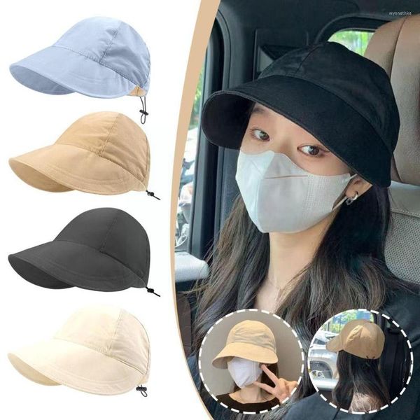 Gorra de pescador con viseras, sombreros plegables de ala ancha para el sol, sombreros de playa con cordón para mujer, gorras transpirables ajustables de secado rápido para hombres Sum J8R5