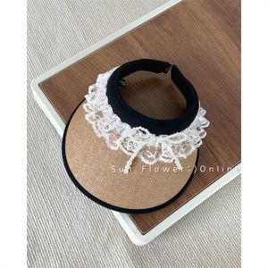 Visors Handmade Lace Fashionable Sun Hat Protection Ombrage Femmes Big Brim Cycling Ballet Style Top Vide Top H240425