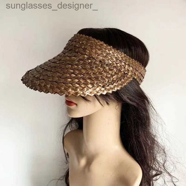 Viseras coreanas str trenzadas sombrero de copa vacío moda de verano para mujer visera de protección solar sombrero estilo rojo con cola de caballo sin sombrero de copa tideL231214