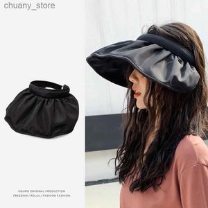 Visors Koreaanse stijl shell-achtige motorkap topless hoed vrouwelijke online influencer breed-rand hoed Koreaanse stijl ins niche roll zon-proof zon y240417