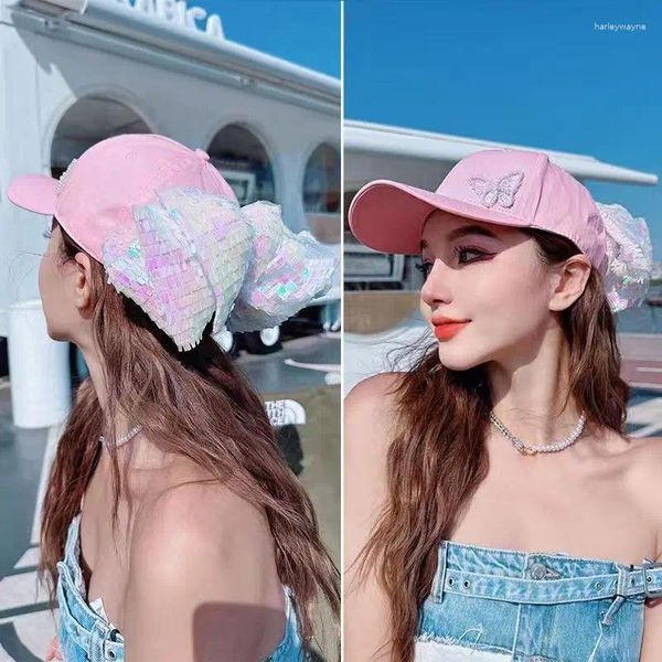 Visières rose été automne femmes casquettes de Baseball Original paillettes nœuds chapeau de soleil élégant mode pour les femmes Kawaii 2023 H003