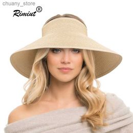 Visors Rimiut Nieuwe vrouwen Zonn vizier Brim Straw Sun Hat Zomer opvouwbare verpakkbare UV -bescherming Cap voor strandreizen Bonnet Hats Y240417