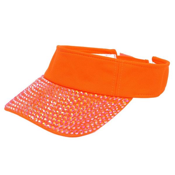 Vizieren Glanzend Strass Neon Oranje Zonneklep Cap Voor Vrouwen Zomer Zwemmen Party Dance Team Fluorescerend Geel Roze Wit Zwart Vizieren