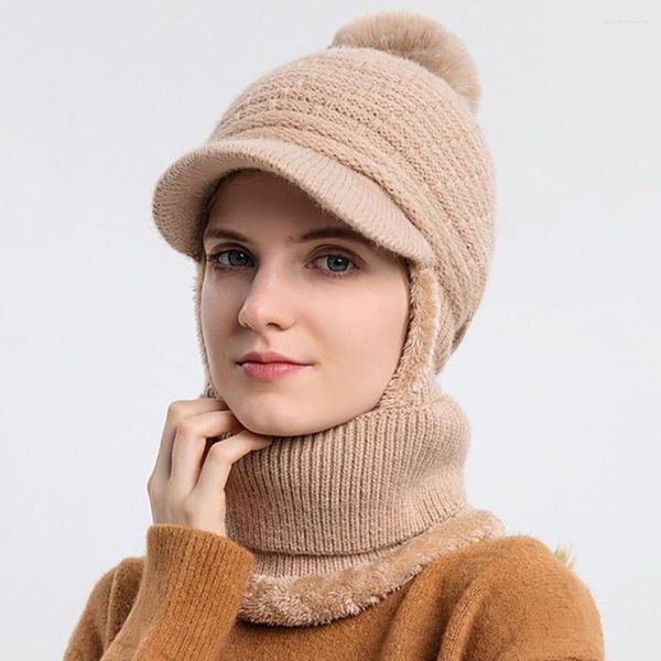 Viseras Sombrero de mujer simple Piel Pom-Pom Lavable Espesar Forro polar Cubierta de oreja de punto 2 en 1 Térmica para senderismo