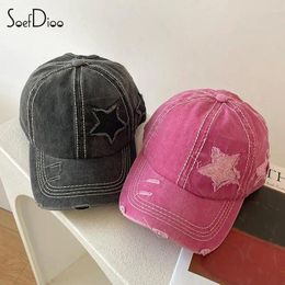 Visors Soefdioo Vintage Holes Baseball Hat Women Women Fashion Punk Star broderie Sun 2024 Summer Y2K High Street Pepd Cap