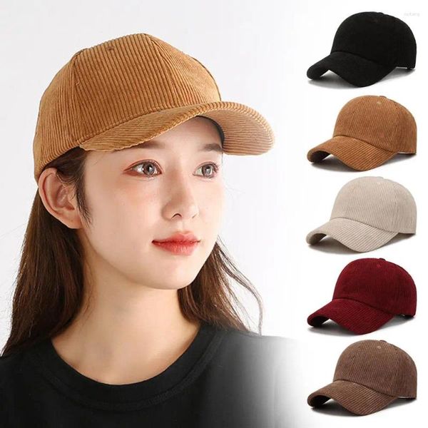 Viseras gorra de béisbol de pana para primavera y otoño para hombre y mujer, gorra Vintage lisa con Cierre trasero, gorra deportiva ajustable para invierno U8H0