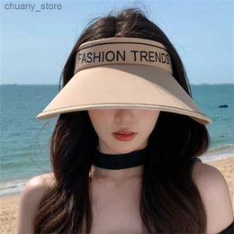 Visors Zomer Nieuwe Ice Silk Sun Hat For Women-Anti-UV Grote rand Face-bedekkende Koreaanse stijl veelzijdige lege top Y240417