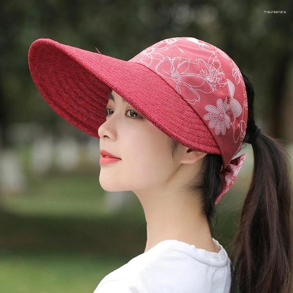 Viseras de verano, sombrero para el sol, gorras con visera de flores, ala escalable para mujer, gorra de béisbol vacía, protección UV, sombreros plegables para playa y exteriores para mujer