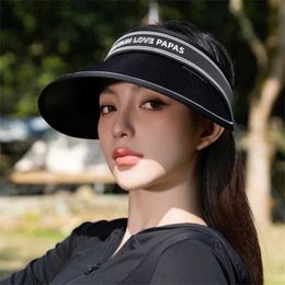 Visors Zomer zonnebrandhoed voor vrouwen De nieuwe RRA Summer Foldable Sunshade lege-top hoed die het hele gezicht buiten UV-proof Y240417 kan bedekken