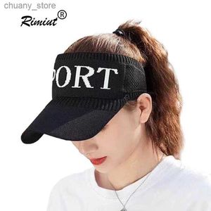 Visors Summer Sunshade Women Hat Letter Fashion Lettre en tricot élastique Boucée extérieure Rouler grand chapeau de soleil rapide Caps de sport sec Y240417