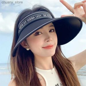 Visors zomervakantie dames zon hoed Koreaanse stijl veelzijdige mo landi solide kleur grote rand lege top zon hoed voor reizen y240417