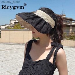 Visors Zomer Women Sun Hat Fashion brim Empty Top Scallop Cap Outdoor Picnic Beach UV Bescherming Zon Visors Vrouwelijk Haakbonnet Bonnet Y240417