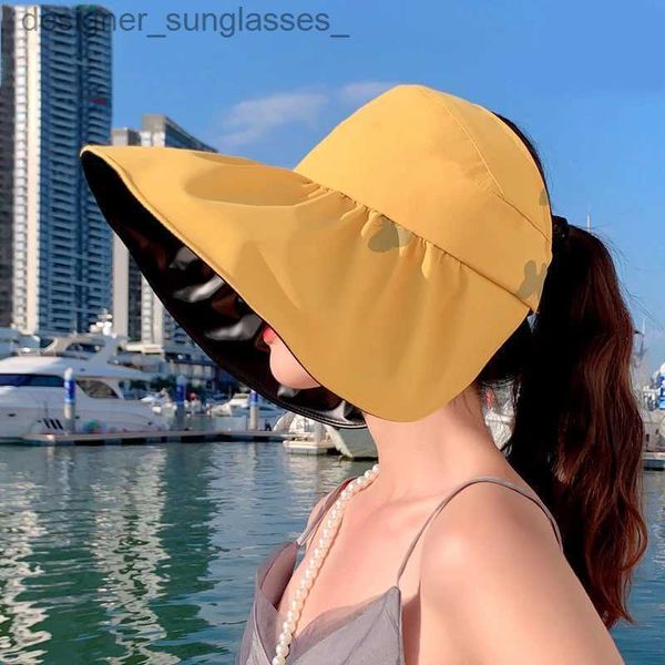 Visors Summer Women Sol Gorro grande Grande Visores Visores Visores Black Vinyl UV Protection Girn Gonnet Outdoor Beach Travel Sunshade CL231218