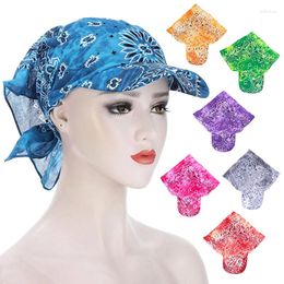 Visors Summer Women Turban Hat Bandana imprimé avec bord Sunhat Square Scarf serviette de baseball Catte décontractée Fashion A réglable