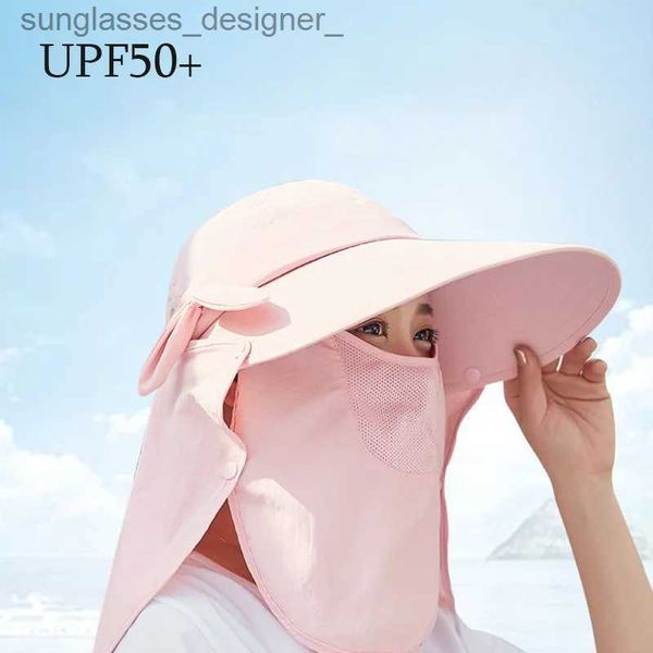 Visières Protection solaire C Femmes Masque facial détachable Cou Fl Visière Vide Chapeau Haut-de-forme Réglable Large Bord Imperméable Respirant HatsL231214