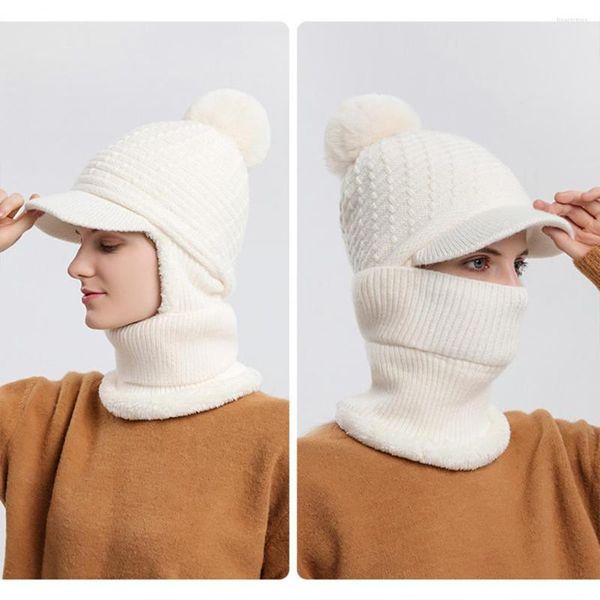 Gorro térmico con viseras de Color sólido que no se decolora para mantener el calor, cubierta de oreja tejida para mujer, accesorios de invierno para acampar