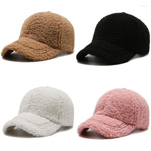 Viseras gruesas sombreros de piel de cordero mujer invierno cálido Color puro gorra de béisbol lana sólida Gorras al aire libre