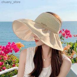 Visors Améliorer Big Brim Sun Protection Visor Cap pour femmes Summer UV Protection All-Matching Sun Hat Outdoor Sun Hat Y240417