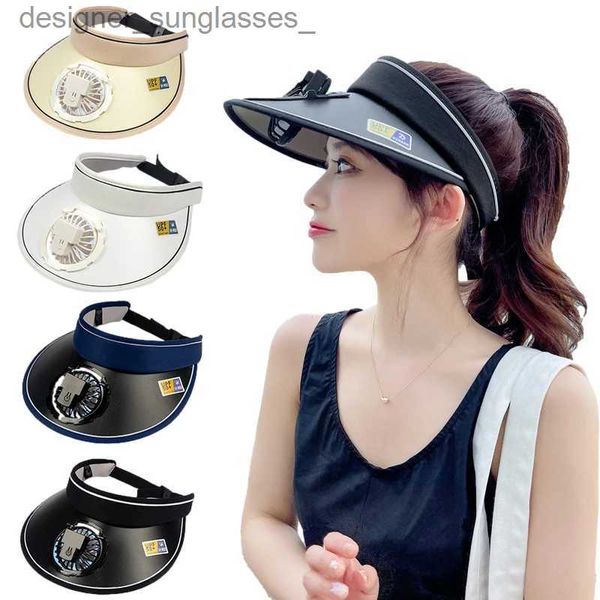 Visors USB Fan de refroidissement rechargeable chapeau de soleil Summer UV Protection Visor Bage Chatle pour les femmes Top vide Top extérieur Sunhat Baseball Hatl231219