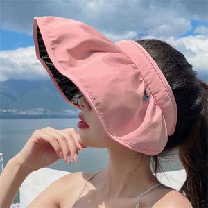 Visors brede rand hoeden emmer zomer shell sunshade vrouwen outdoor strand zachte opvouwbare doppen UV -bescherming dual gebruik haar hoepel zon hoed 240412