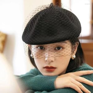 Visors Winterhoed Franse fascinator wol dames mesh fel diamant baret kleine geur fedoras mode retro banket hats -visorsers
