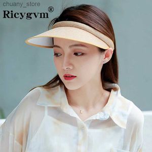 Visors Femmes Simple Plaw Hat Long Brim Top Top Sunshade Bonnet Femme Femme Voyage Suncrle Color Couleur Couleur Été Réglable Visor Y240417