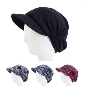 Visières femmes Turban casquette large plaine chapeaux de soleil pour chimio plissé musulman Hijab casquettes Stretch Long bord tête enveloppement chapeau