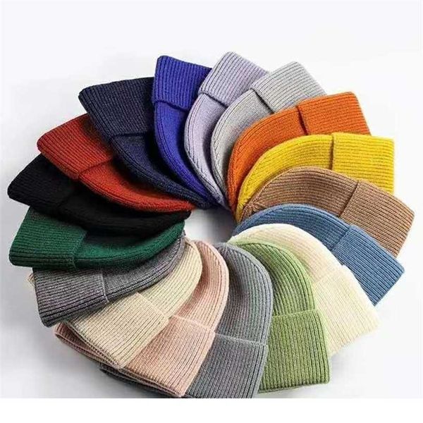 VISROVER 17 couleurs bonnets en acrylique de couleur unie chapeau d'hiver pour femme assorti automne chaud skullies en gros 211229