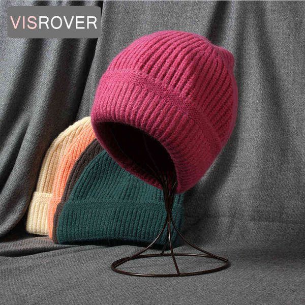 Visrover 7 Coloriage Acrylique Femme Chapeau D'hiver Couleur Unie Unisexe Automne Chapeaux Meilleur Apparié Chaud Doux Bonnet Skullies Chapeau Cadeau J220722