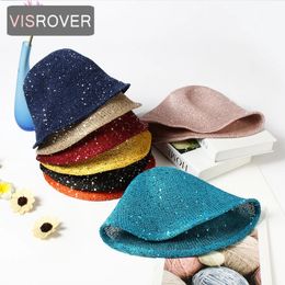 VISROVER 8 Colorway Solid Bucket Hat Unisex Sequin Cap Soft brillante Hip Hop para mujeres Summer Sun Fishman Gift240410