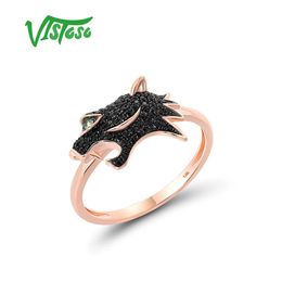 Vistoso gouden ringen voor vrouwen echte 14K 585 Rose Green Garnet Black Diamond Leopar Head Ring Animal Trendy Fine Jewelry240412