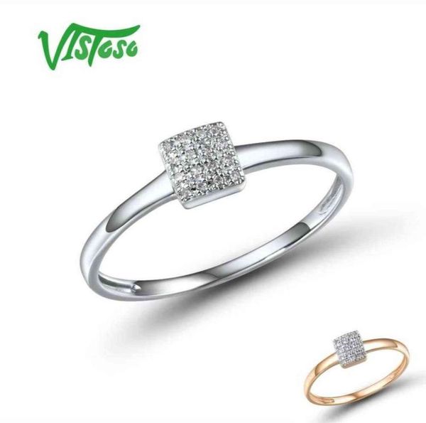 Vistoso Pure 14k 585 Rose Gold White Diamond Delicado Square Ring para Women Anniversary Engagement Trendy Fine Jewelry 24407938